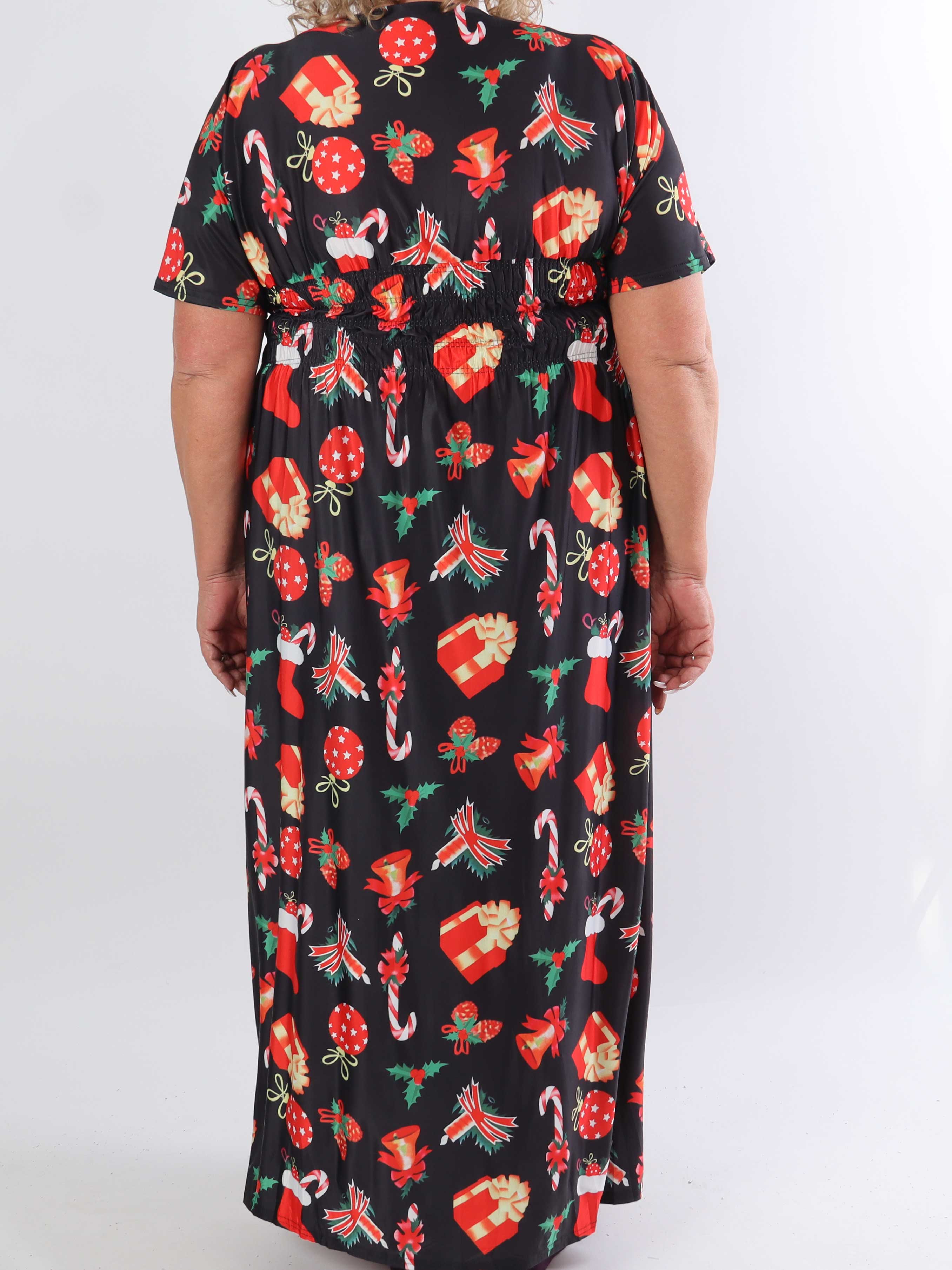 Pams Holiday - Lång stretchig plus size-klänning med julmotiv